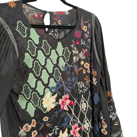 Johnny Was Esmerelda Tunic Floral Iron Steel Grey Embroidered Boho Womens Small - Picture 5 of 9
